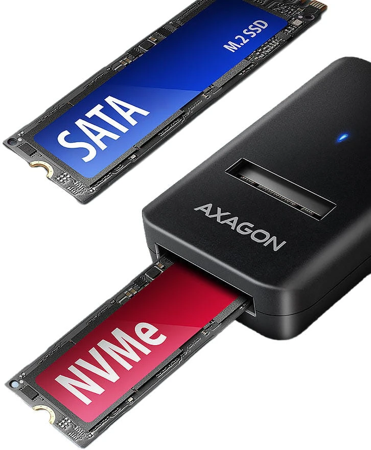 AXAGON USB-C 10Gbps adapteris greitam M.2 NVMe ir SATA SSD prijungimui, USB-C laidas 10 cm | ADM2-CM