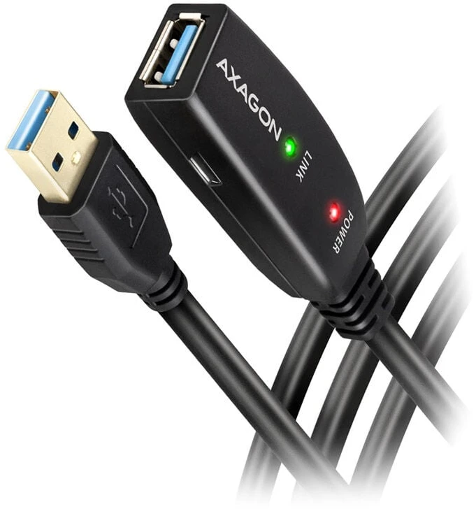 Axagon Active prailginimo USB 3.2 Gen 1 A-M > A-F laidas, 10 m ilgio. Maitinimo variantas.