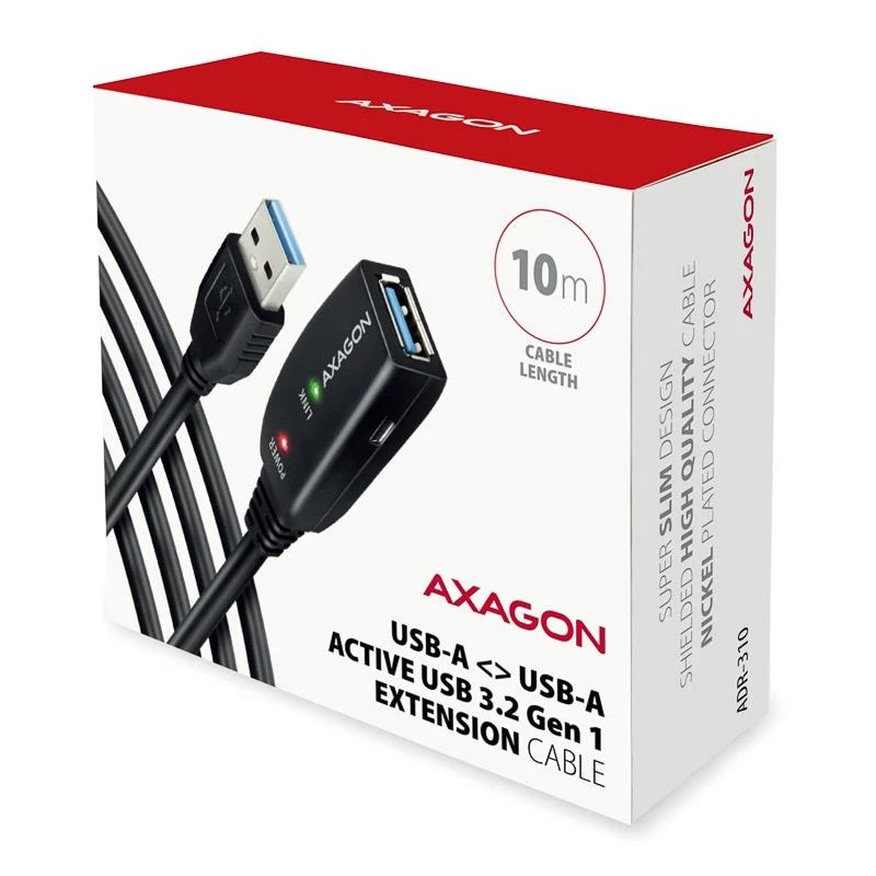Axagon Active prailginimo USB 3.2 Gen 1 A-M > A-F laidas, 10 m ilgio. Maitinimo variantas.