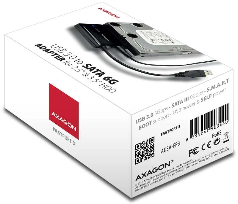 AXAGON ADSA-FP3 USB3.0 – SATA 6G HDD FASTPort3 adapteris, įsk. AC