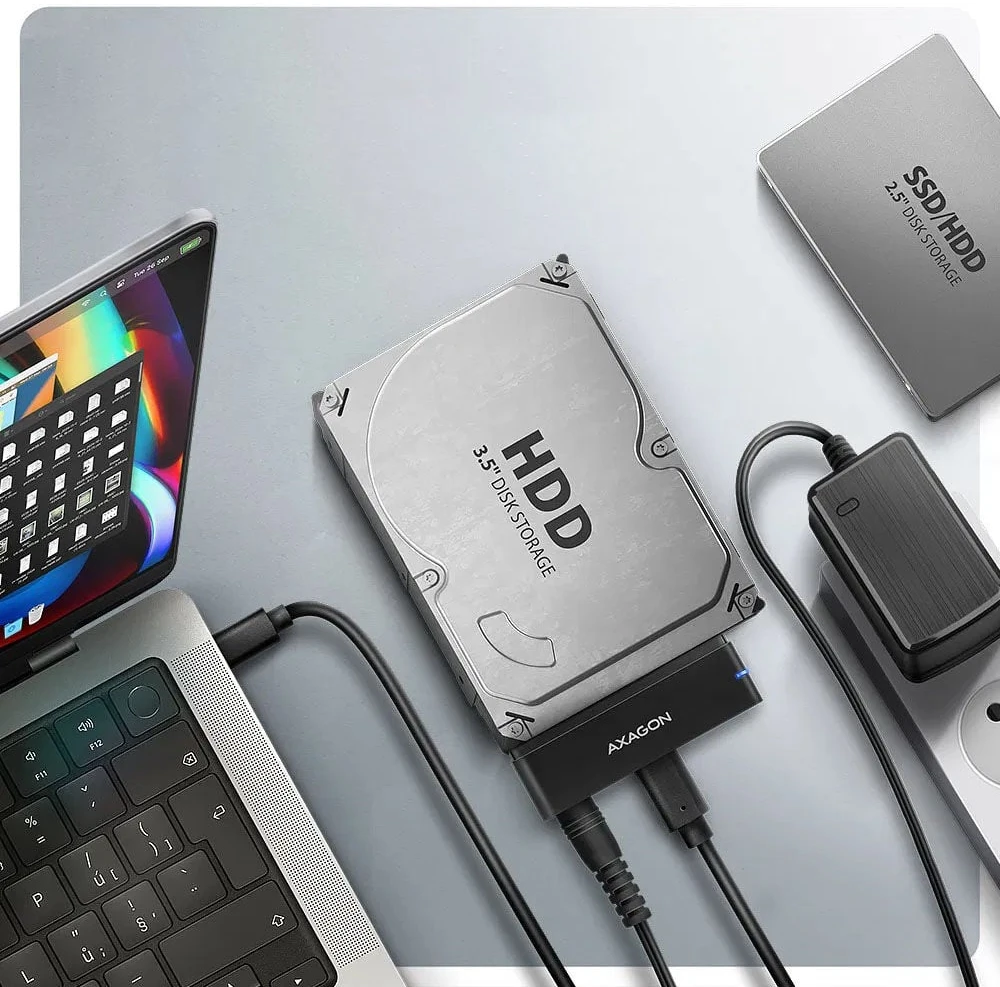 AXAGON ADSA-FPX USB-C 10Gbps - SATA 6G 2.5''/3.5'' SSD/HDD FAST PORT X adapteris su kintamosios srovės adapteriu, USB-C - USB-A adapteris