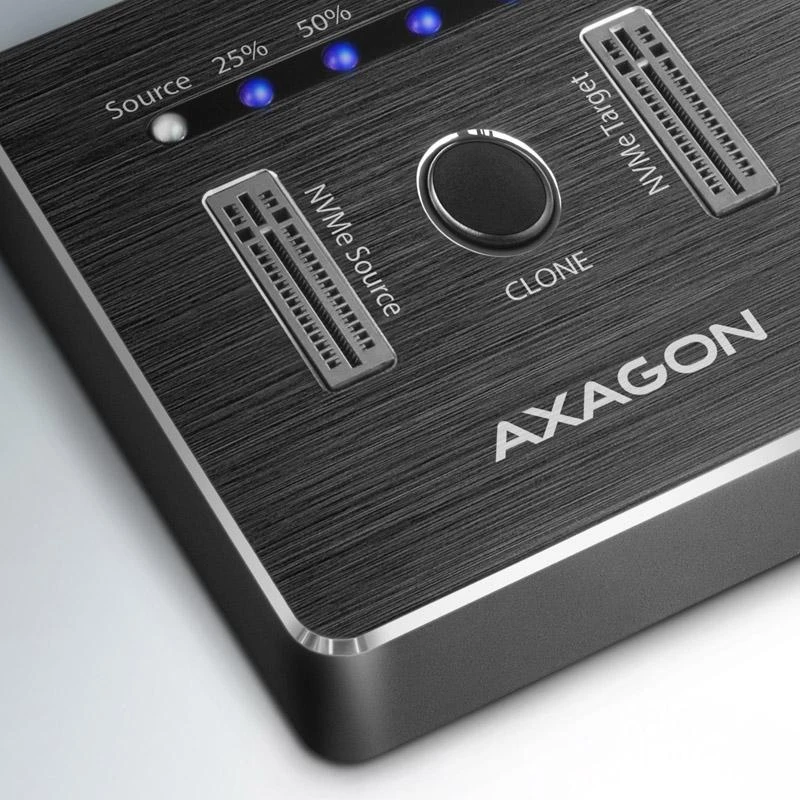 AXAGON ADSA-M2C diskų kopijavimo stotelės valdymo skydelis