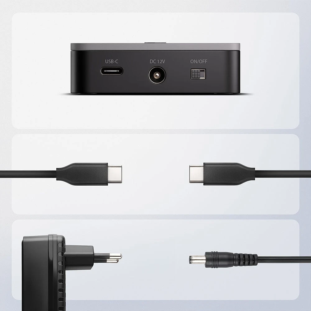 AXAGON | USB-C 20 Gbps prijungimo stotelė 2× M.2 NVMe SSD su diskų klonavimo funkcija be kompiuterio | ADSA-M2C22L