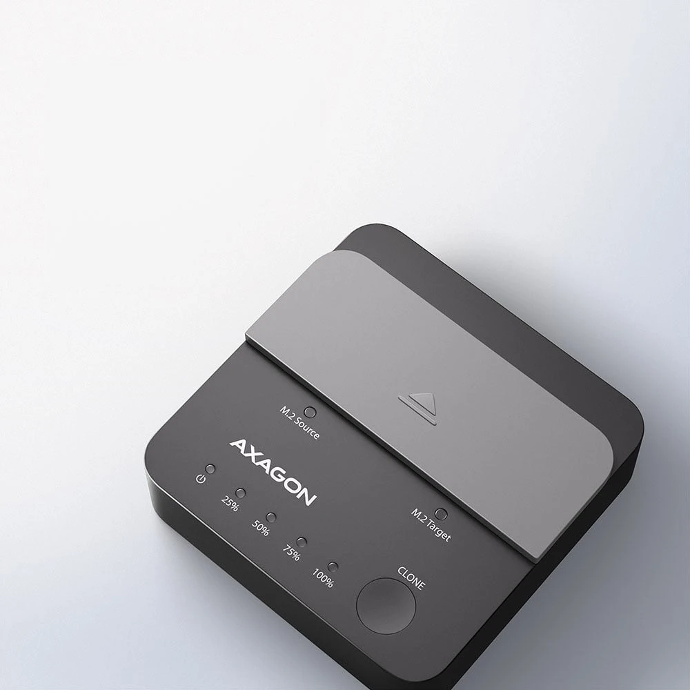AXAGON | USB-C 20 Gbps prijungimo stotelė 2× M.2 NVMe SSD su diskų klonavimo funkcija be kompiuterio | ADSA-M2C22L