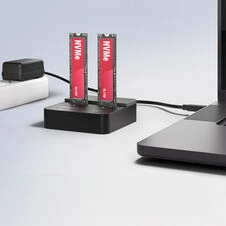 „AXAGON ADSA-M2C22L“, USB-C 20Gbps prijungimo stotelė, skirta 2× M.2 NVMe SSD diskams su klonavimo funkcija