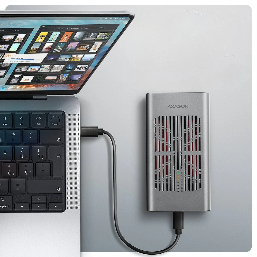 „AXAGON USB-C 20Gbps“ dvigubas M.2 NVMe SSD „CLONE MASTER“ korpusas | EEM2-20GD