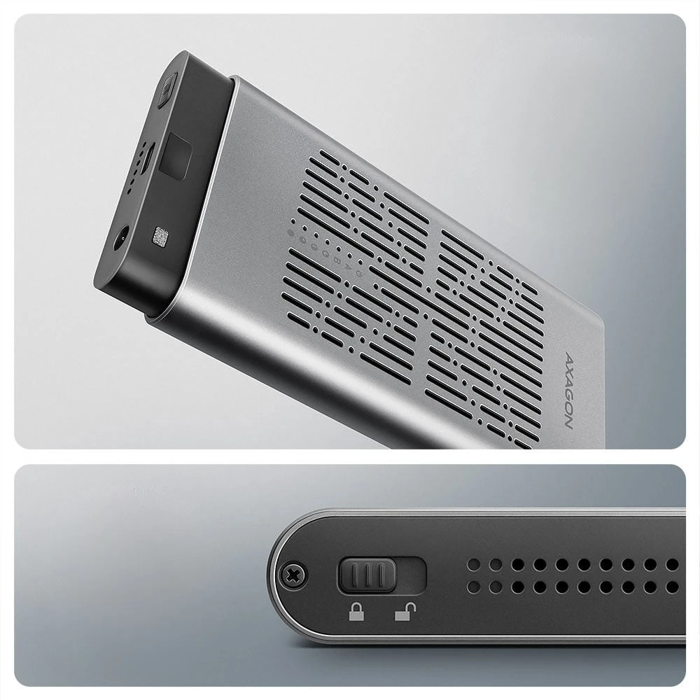 „AXAGON USB-C 20Gbps“ dvigubas M.2 NVMe SSD „CLONE MASTER“ korpusas | EEM2-20GD
