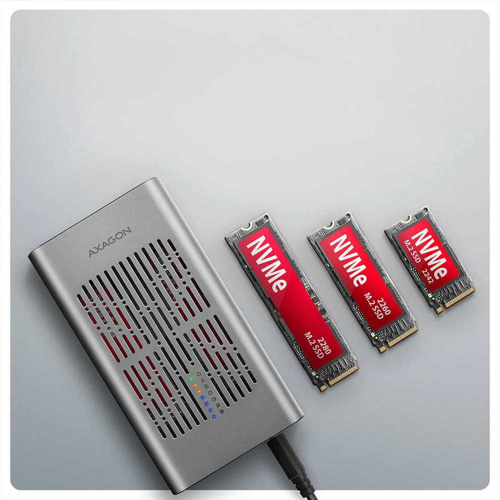 „AXAGON USB-C 20Gbps“ dvigubas M.2 NVMe SSD „CLONE MASTER“ korpusas | EEM2-20GD