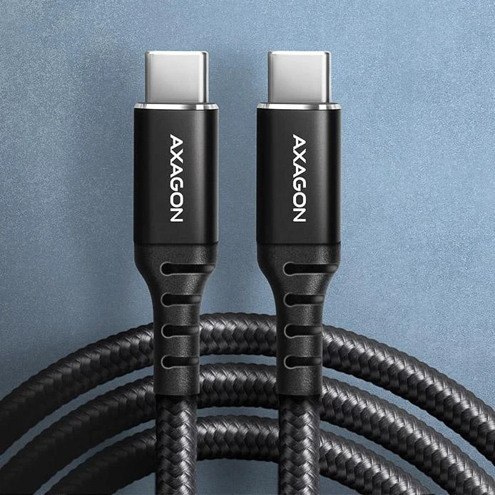 Axagon Data and charging USB 2.0 kabelio ilgis 2 m. PD 60W, 3A. Juodas braided.