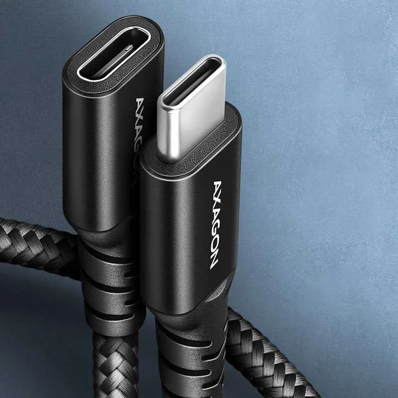 Axagon Extension USB 20Gbps kabelio ilgis 1.5 m. PD 240W, 5A, 8K HD video. Juodas braided.