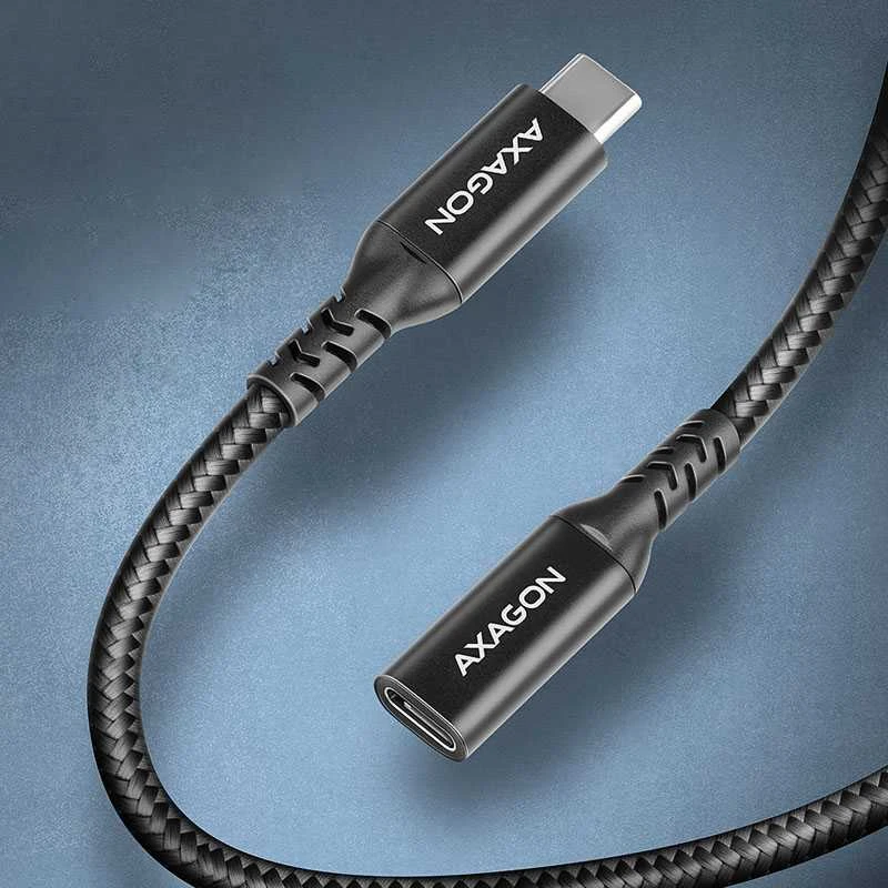 Axagon Extension USB 20Gbps kabelio ilgis 1.5 m. PD 240W, 5A, 8K HD video. Juodas braided.