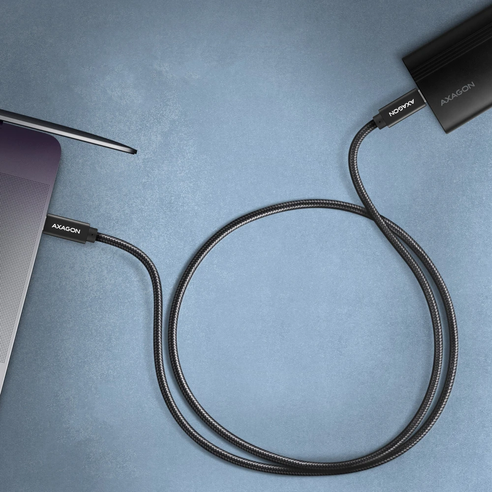 AXAGON BUCM32-CM15AB laidas USB-C <-> USB-C 3.2 Gen 2, 1.5m, PD 100W, 5A, 4K HD, ALU, pintas, Juodas