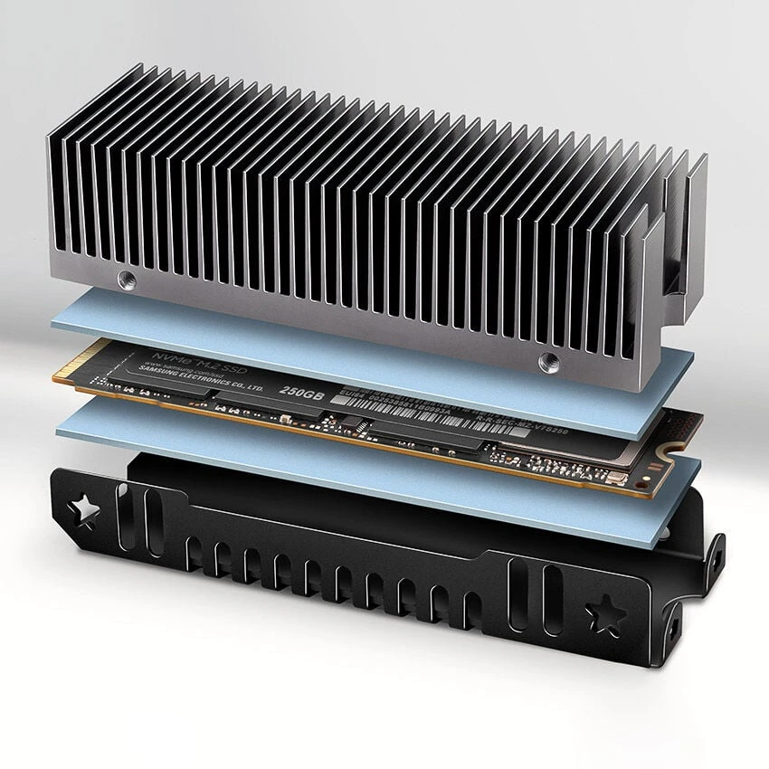 AXAGON CLR-M2XT pasyvus - M.2 SSD, 80 mm SSD, ALU korpusas, silikoninės šiluminės pagalvėlės, aukštis 20 mm