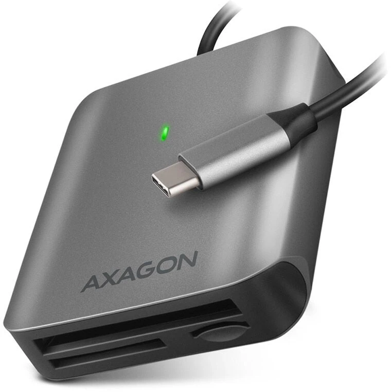 Axagon aliuminio didelės spartos USB-C 3.2 Gen 1 atminties kortelių skaitytuvas. 3 lizdai, UHS-II.