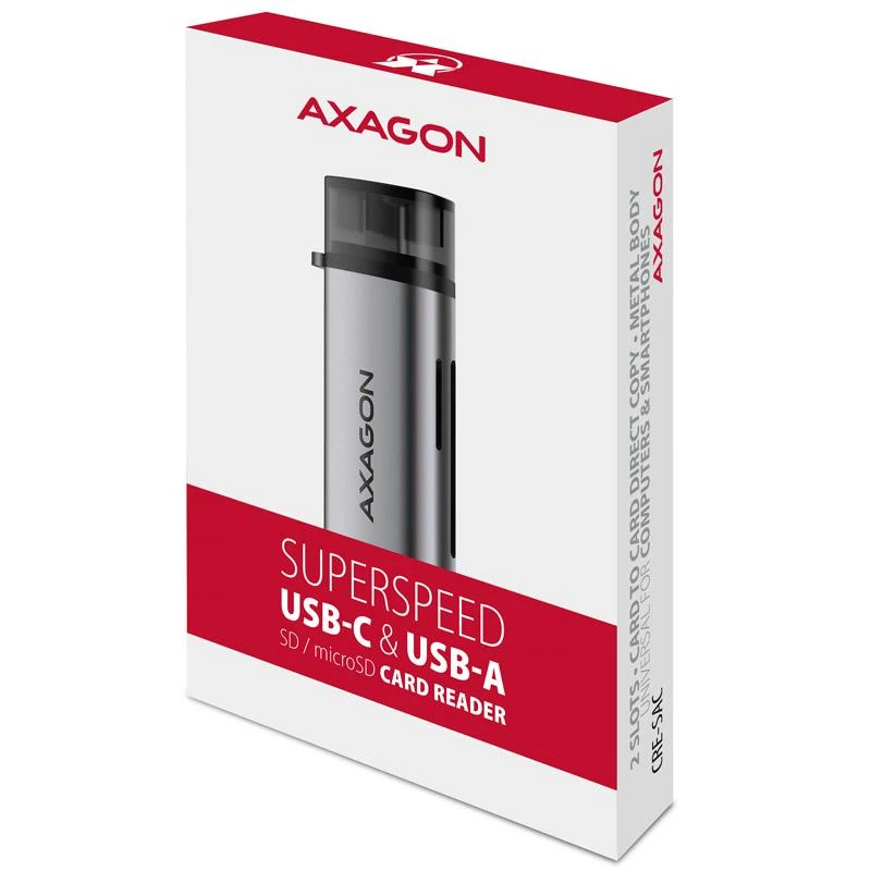 AXAGON CRE-SAC išorinis USB 3.2 Gen1 Type-C+Type-A 2 lizdų SD / Micro SD