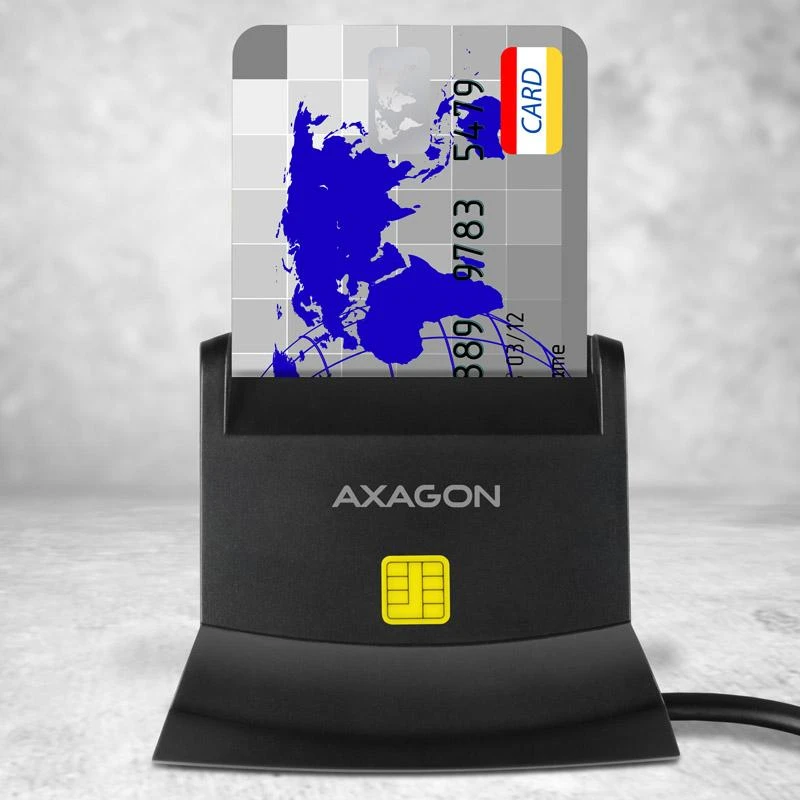 Axagon stalinio stovo skaitytuvas Išmanioji kortelė / ID kortelė AXAGON CRE-SM2 su USB 2.0 sąsaja turi SD, Micro SD ir SIM kortelių lizdus.