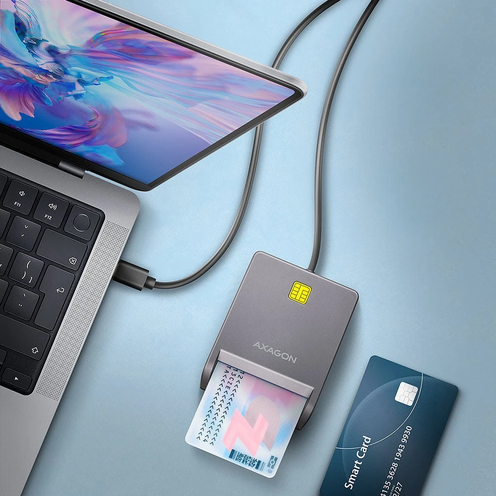 AXAGON CRE-SM3TC USB-C išmaniųjų kortelių/ID kortelių skaitytuvas su 1,2 m laidu