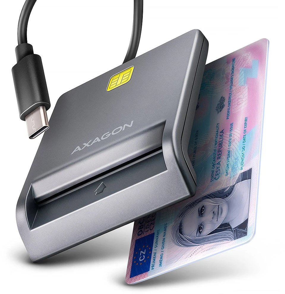 AXAGON CRE-SM3TC USB-C išmaniųjų kortelių/ID kortelių skaitytuvas su 1,2 m laidu