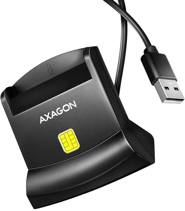 Axagon Universalus stalinis USB kontaktas Smart/ID kortelių skaitytuvas su ilgu USB-A laidu.