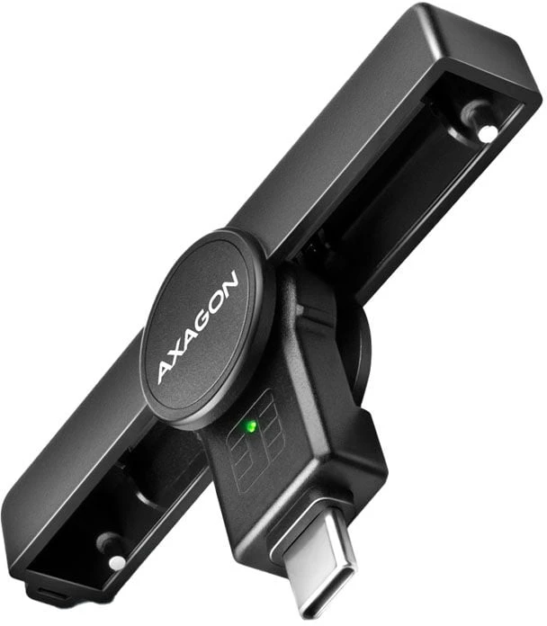 „Axagon“ sulankstomas kišeninis USB-C išmaniųjų / ID kortelių skaitytuvas.