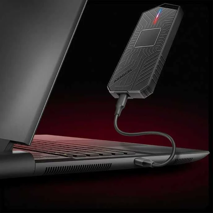 „AXAGON USB-C 10Gbps“ – M.2 NVMe ir SATA SSD GAME M.2 dėžutė | EEM2-GAM