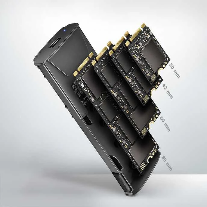 „AXAGON USB-C 10Gbps“ – M.2 NVMe ir SATA SSD plona dėžutė be atsuktuvų | EEM2-GTS2