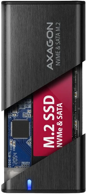 Axagon išorinė USB-C 3.2 Gen 2 metalinė dėžutė M.2 NVMe ir SATA SSD diskams. Be varžtų.