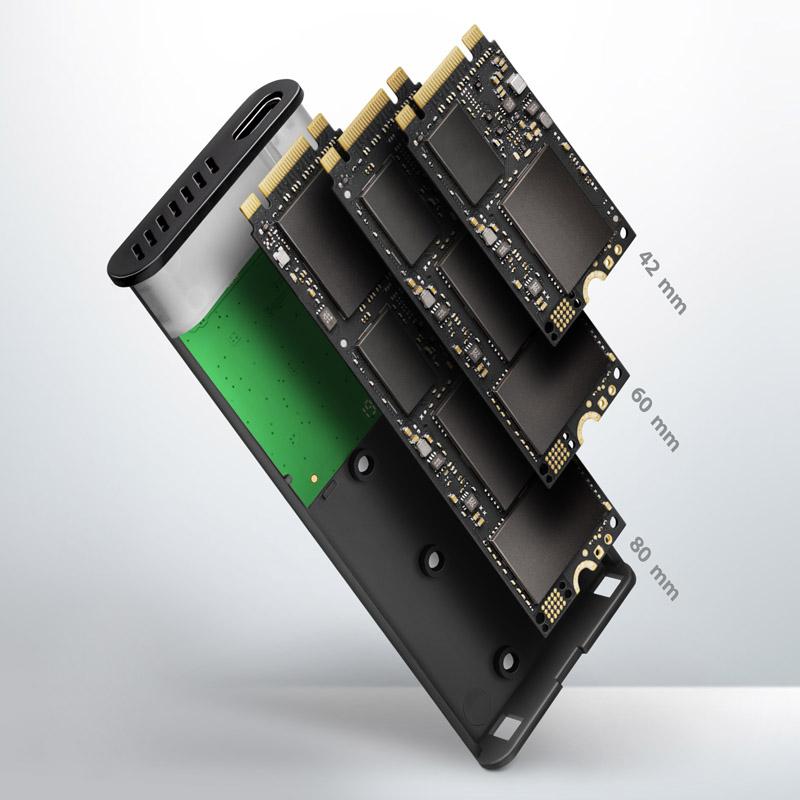 Kietasis diskas AXAGON išorinė USB-C 3.2 Gen 2 metalinė dėžutė M.2 SATA SSD diskams | EEM2-SBC