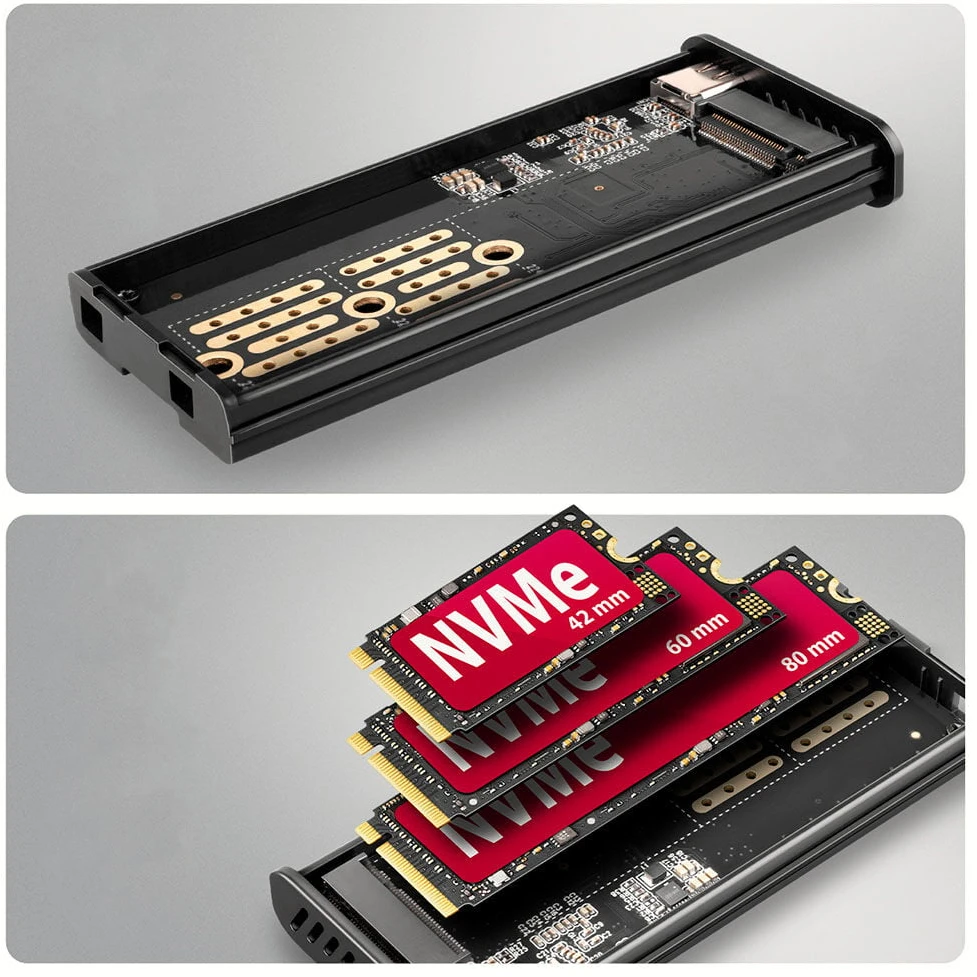 „Axagon EEM2-SD2B USB-C 10Gbps-M.2 NVMe ir SATA SSD“ ekrano dėžutė