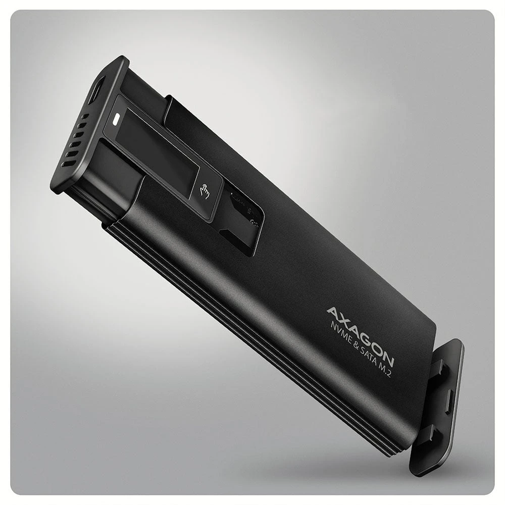 „Axagon EEM2-SD2B USB-C 10Gbps-M.2 NVMe ir SATA SSD“ ekrano dėžutė
