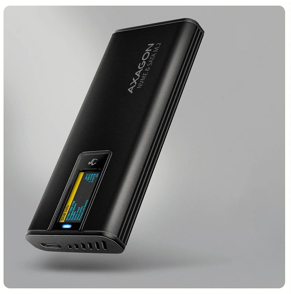 „Axagon EEM2-SD2B USB-C 10Gbps-M.2 NVMe ir SATA SSD“ ekrano dėžutė