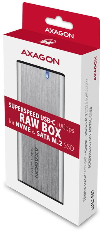 AXAGON išorinė USB-C 3.2 Gen 2 metalinė dėžutė M.2 NVMe ir SATA SSD diskams | EEM2-SG2