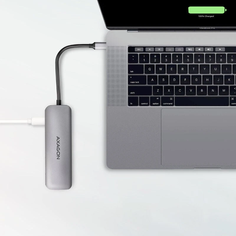 Axagon Multiport USB 3.2 Gen 1 šakotuvas. HDMI, kortelių skaitytuvas ir maitinimo tiekimas. 20 cm USB-C laidas.