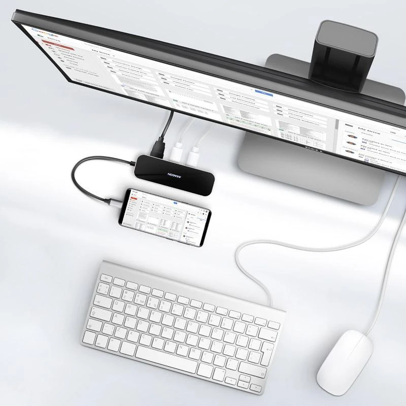 Axagon USB-C šakotuvas su išmaniuoju telefonu ir ekranu