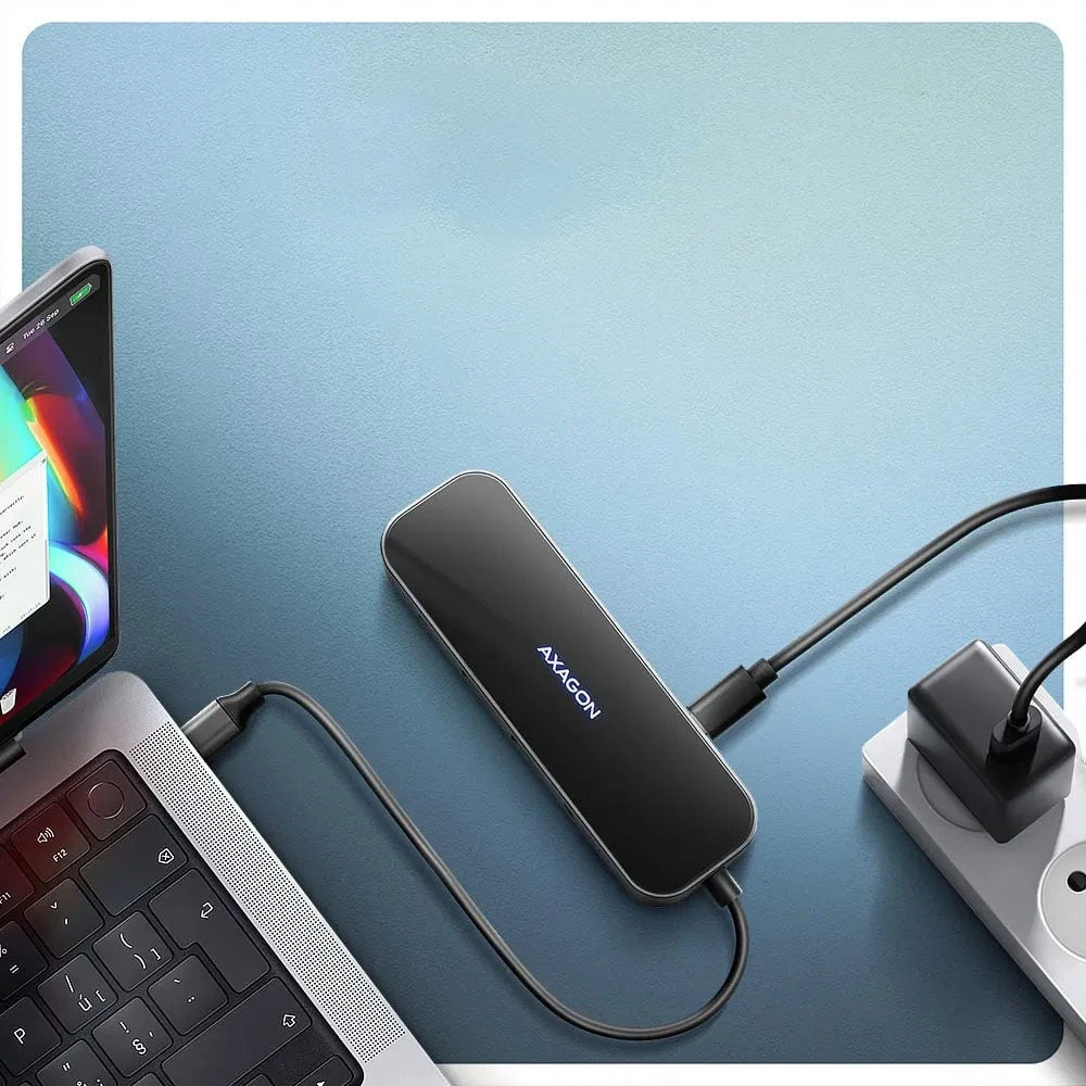 AXAGON HMC-6GLN 2x USB-A 5Gbps, 1x USB-C 5Gbps, 4K/60Hz HDMI, RJ-45, USB 3.2 Gen 1 šakotuvas, PD 100W, 20 cm USB-C laidas