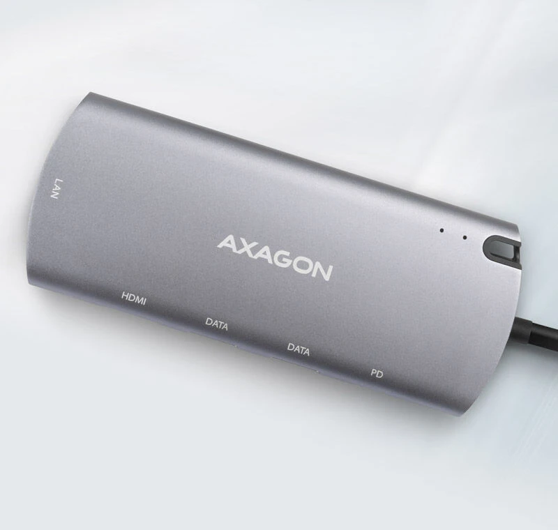 Axagon HMC-6M2 SUPERSPEED USB-C COMBO 6IN1 HUBMultiport USB 3.2 Gen 1 šakotuvas. SATA M.2, HDMI, Gigabit LAN ir maitinimo tiekimas. USB-C laidas 18 cm.