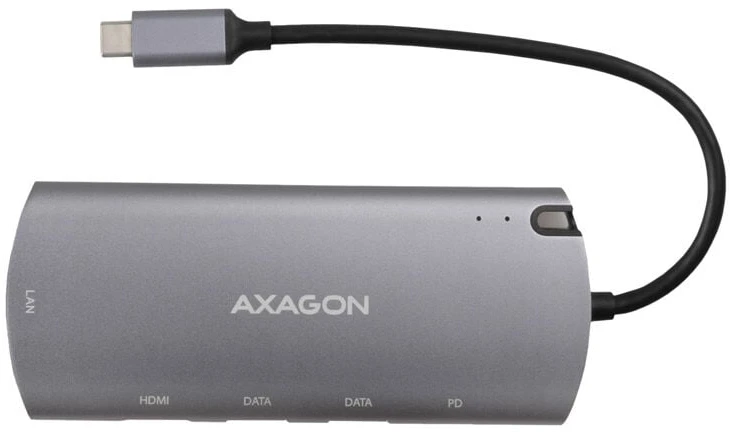 Axagon HMC-6M2 SUPERSPEED USB-C COMBO 6IN1 HUBMultiport USB 3.2 Gen 1 šakotuvas. SATA M.2, HDMI, Gigabit LAN ir maitinimo tiekimas. USB-C laidas 18 cm.