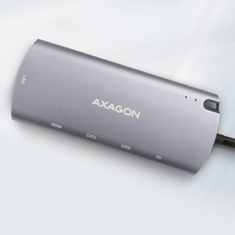 Axagon HMC-6M2 SUPERSPEED USB-C COMBO 6IN1 HUBMultiport USB 3.2 Gen 1 šakotuvas. SATA M.2, HDMI, Gigabit LAN ir maitinimo tiekimas. USB-C laidas 18 cm.