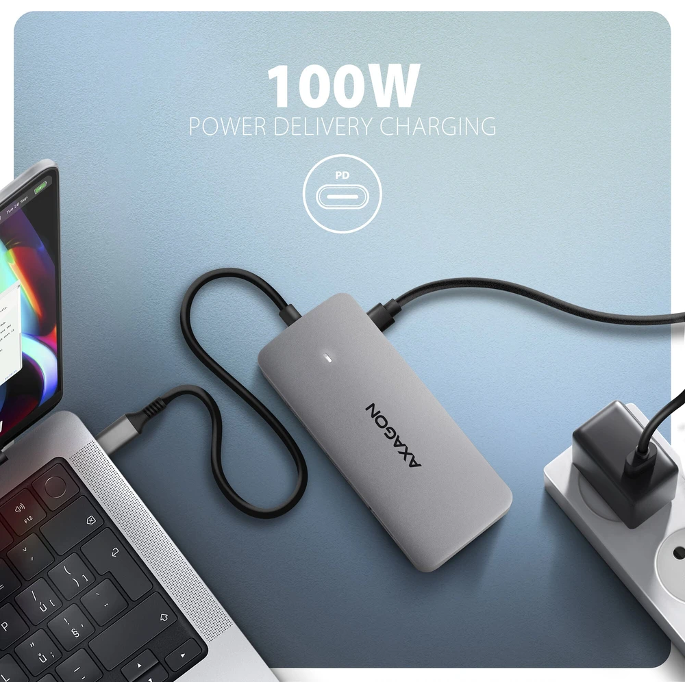 „AXAGON USB-C 10Gbps DUAL 4K DISPLAY 7in1“ šakotuvas | HMC-CUB83X2