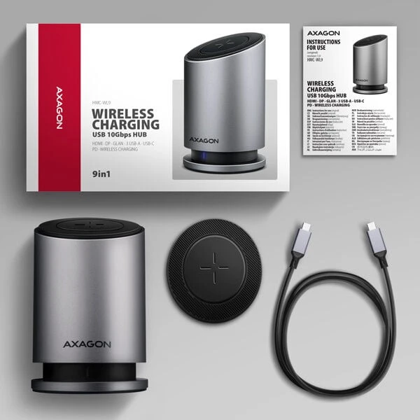 „AXAGON USB-C 10Gbps“ belaidis įkrovimo 9in1 šakotuvas | HMC-WL9