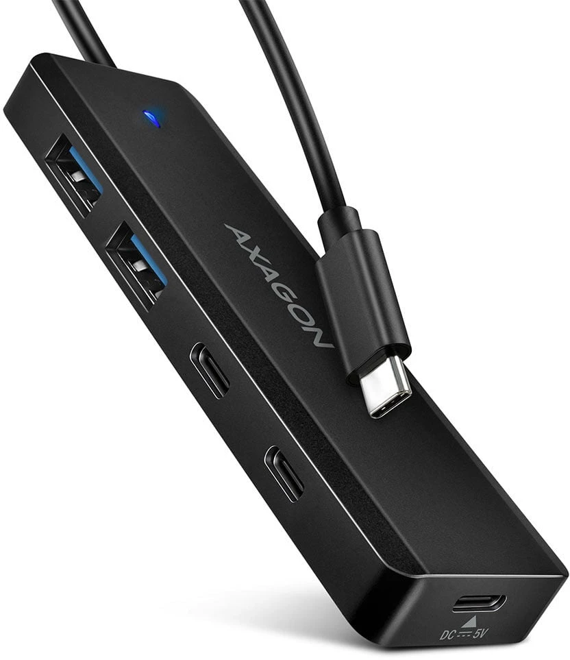 „AXAGON HUE-C2C“ 2x USB3.2 Gen 1 + 2x USB-C 5Gbps kelioninis šakotuvas, USB-C maitinimo įvestis, su 19 cm C tipo laidu