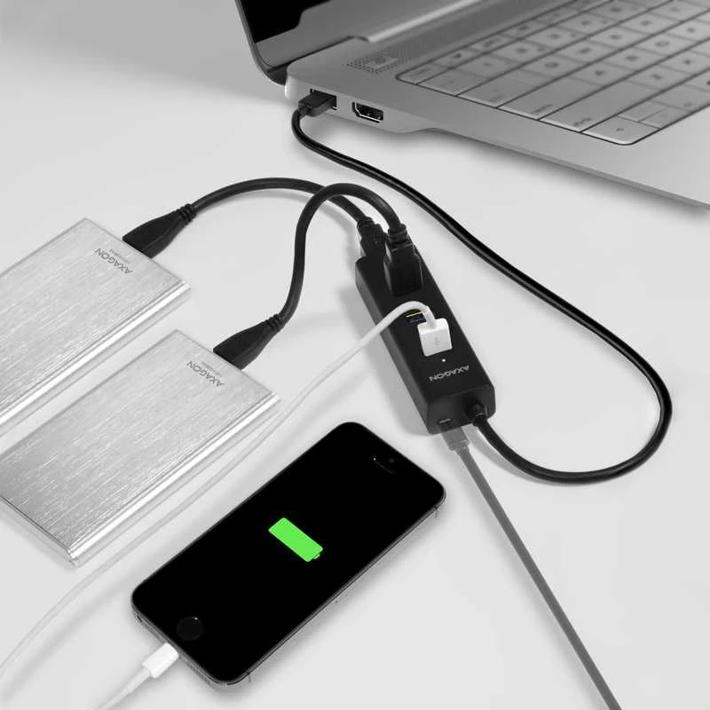AXAGON HUE-S2B 4x USB3.0 įkrovimo šakotuvas, MicroUSB įkrovimo jungtis