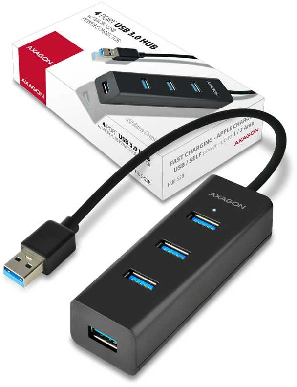 AXAGON HUE-S2B 4x USB3.0 įkrovimo šakotuvas, MicroUSB įkrovimo jungtis