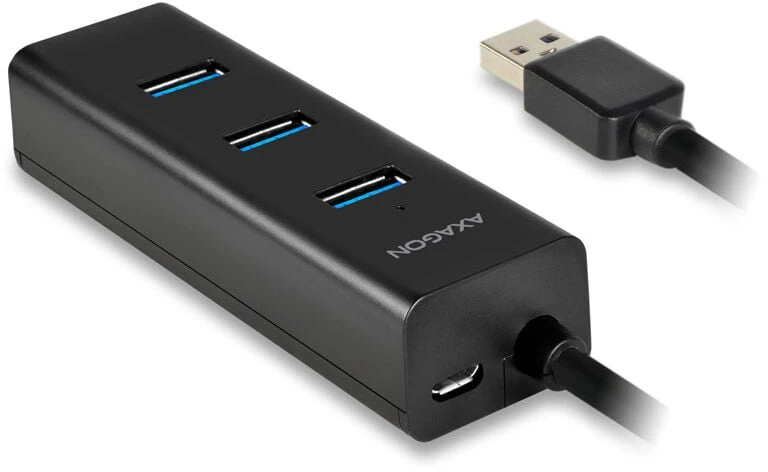 AXAGON HUE-S2BL 4x USB3.0 įkrovimo šakotuvas 1,2 m laidas, MicroUSB įkrovimas