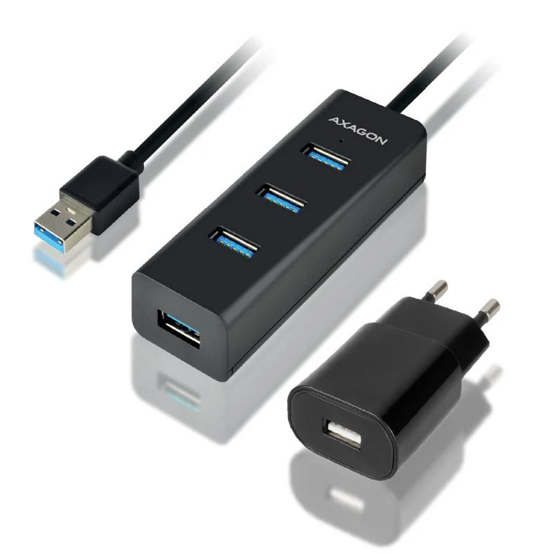 AXAGON HUE-S2BP 4x USB3.0 įkrovimo šakotuvas 1,2 m laidas, MicroUSB įkrovimas, įsk. kintamosios srovės adapteris