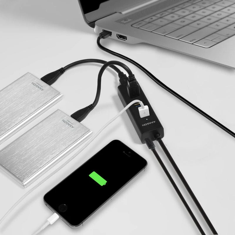 AXAGON HUE-S2BP 4x USB3.0 įkrovimo šakotuvas 1,2 m laidas, MicroUSB įkrovimas, įsk. kintamosios srovės adapteris