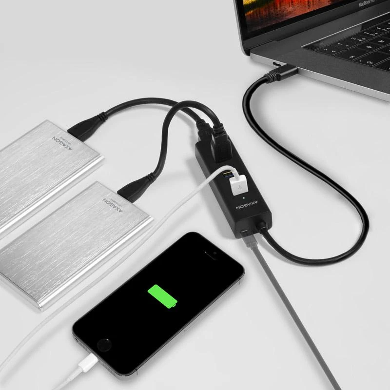 AXAGON HUE-S2C 4x USB3.0 įkrovimo šakotuvas, MicroUSB įkrovimo jungtis, C tipo
