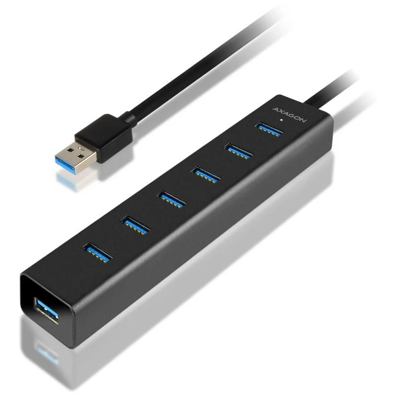 AXAGON HUE-SA7BP 7x USB3.0 ALU įkrovimo šakutė, įsk. AC Adapteris, Juodas