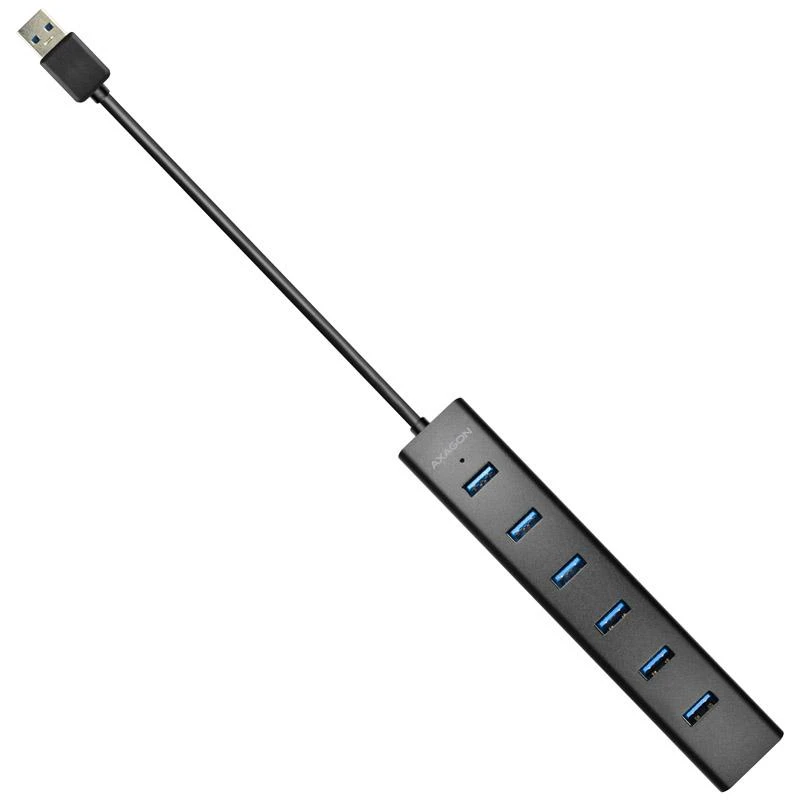 AXAGON HUE-SA7BP 7x USB3.0 ALU įkrovimo šakutė, įsk. AC Adapteris, Juodas