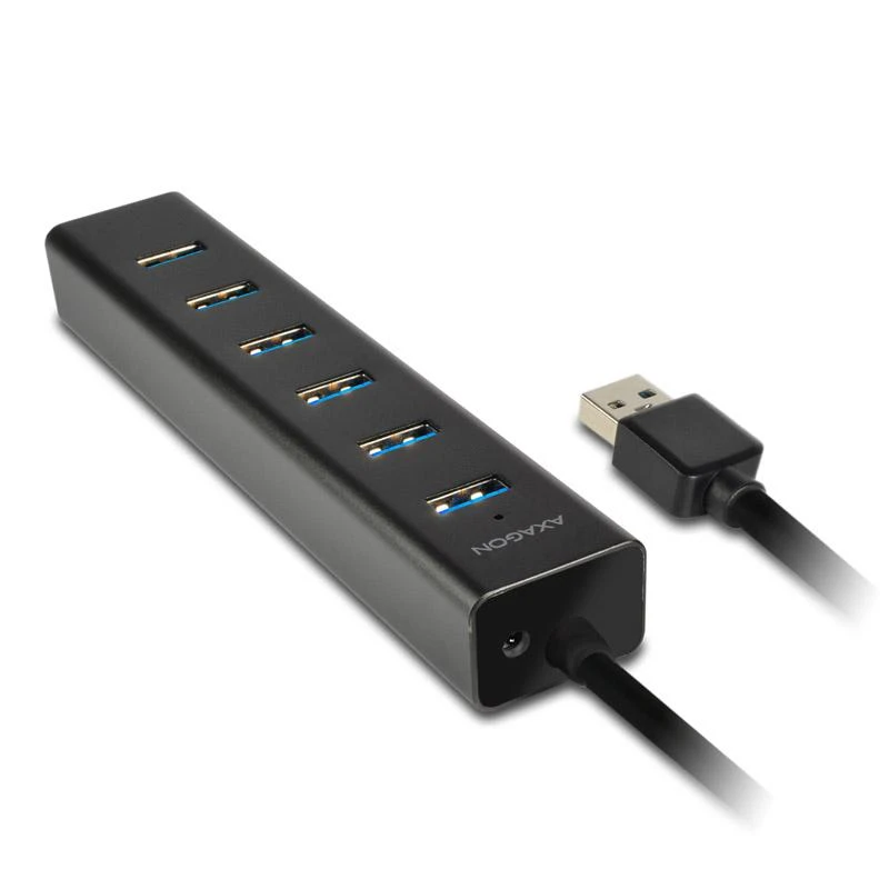 AXAGON HUE-SA7BP 7x USB3.0 ALU įkrovimo šakutė, įsk. AC Adapteris, Juodas